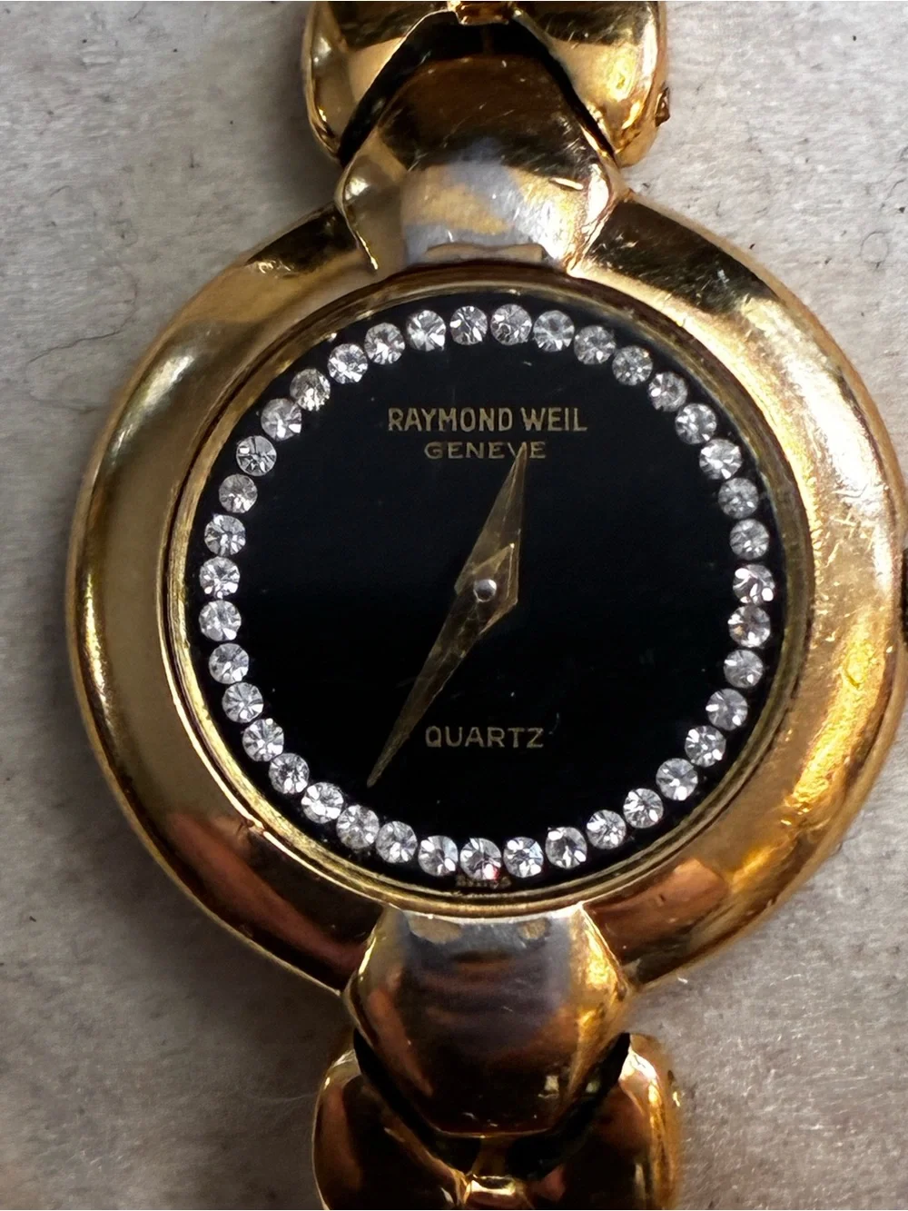 Raymond Weil Ladies Watch 18K Gold Plated Black Dial Swiss Made  New Battery